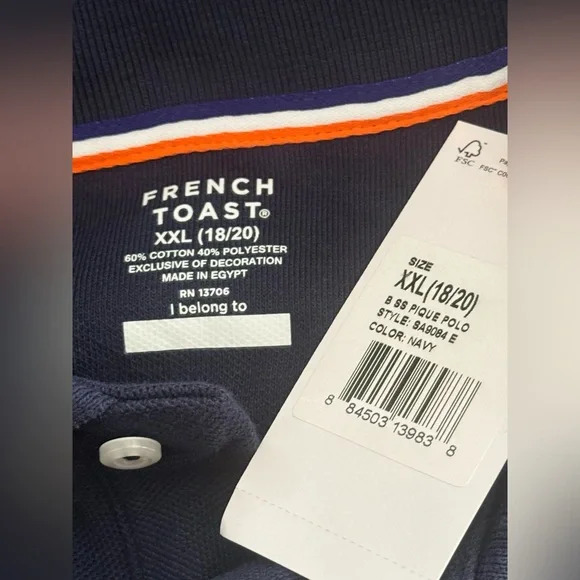 French Toast  Girls Short Sleeve Regular Fit Polo Shirt in navy size XL & XXL. - Picture 4 of 4